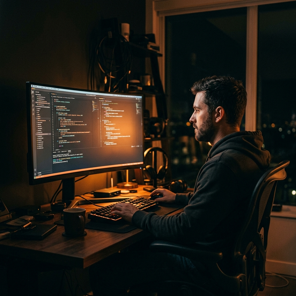 Fundador de Cronis trabajando en el diseño y desarrollo de un sitio web